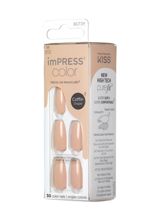 KISS - Kiss Impress Color Nails Medium Coffin- Latte IMC506C - Image 1