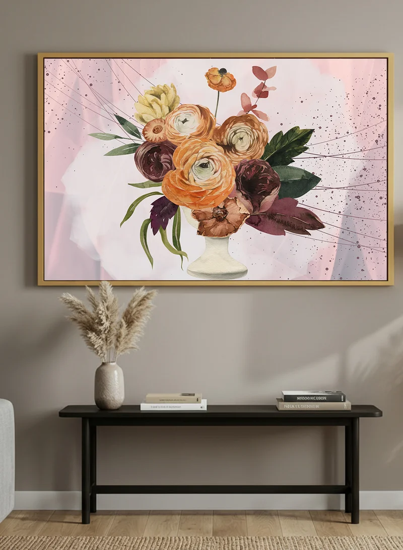 LOWHA Canvas Wall Art Stretched Over Wooden Frame with Gold Floating Frame and Abstract Colorful Vase Design