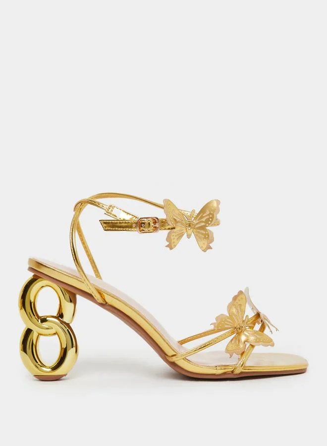 Take Two Take Two Metallic Butterfly Detail Heel Sandals