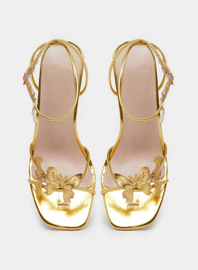 Take Two Take Two Metallic Butterfly Detail Heel Sandals