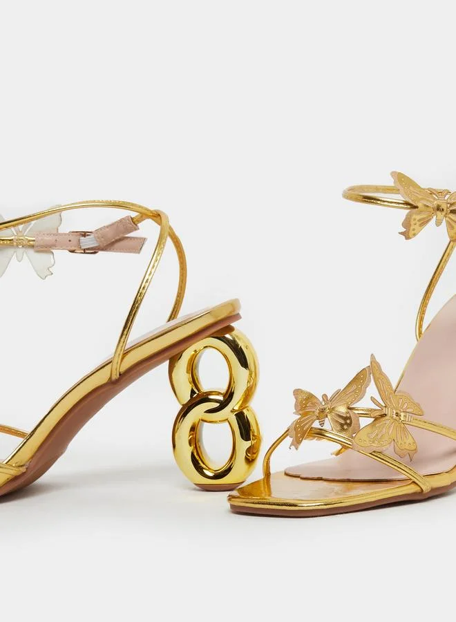 Take Two Take Two Metallic Butterfly Detail Heel Sandals