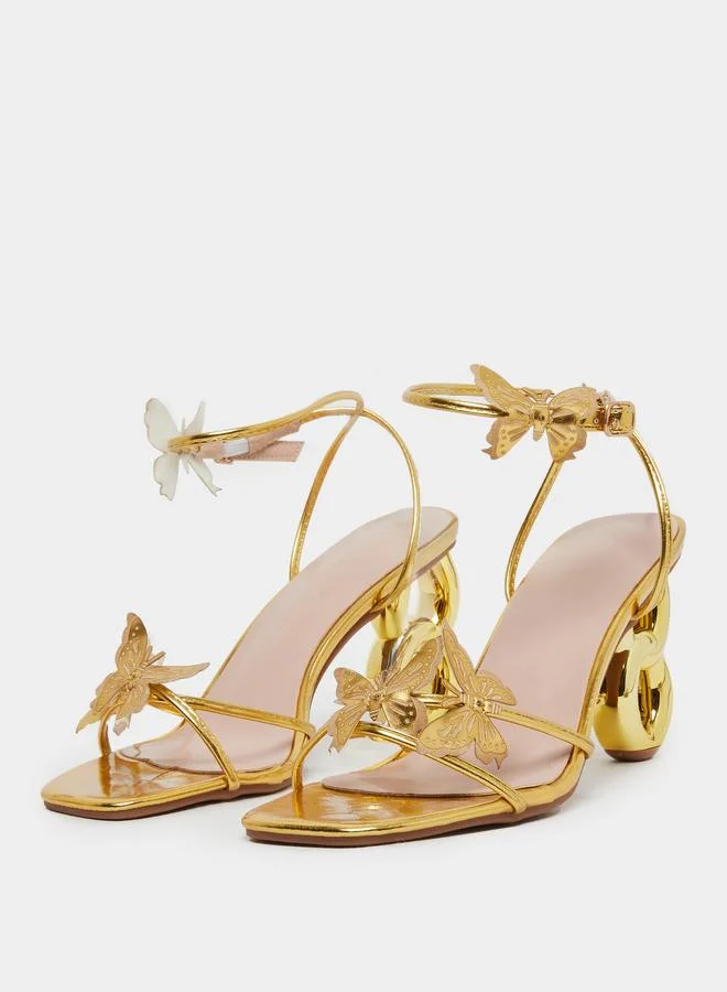 Take Two Take Two Metallic Butterfly Detail Heel Sandals
