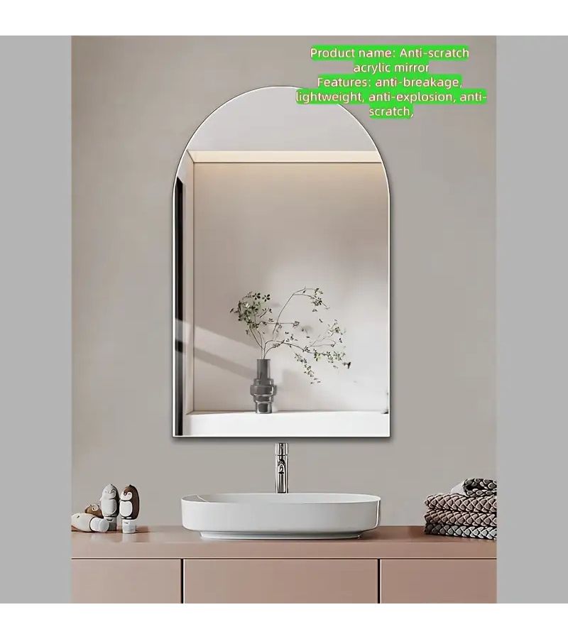 Arched Modern Design Mirror Acrylic HD Frameless Anti Scratch For Bathroom Shower Room Wardrobe Dressing Cloakroom Makeup Table Self Adhesive 40cm 50cm - Image 3