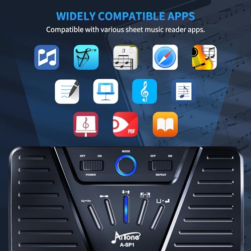 AITONE Rechargeable Bluetooth Page Turner Pedal Hands-Free Music Sheet Scrolling for iPad Tablets Phones Silent Foot Switch Compatible with Various Music Apps (A-SP1) - Image 5