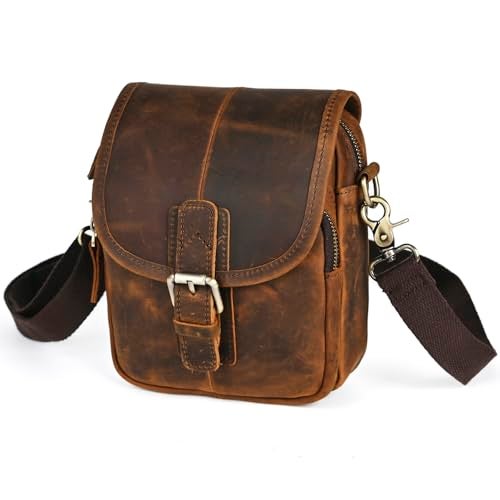 Handadsume Water Resistant Canvas Leather Hiking Riding Travel Fanny Waist Pack Small Phone Pouch For Men Women FB81129 100 Leather Coffee - Image 1