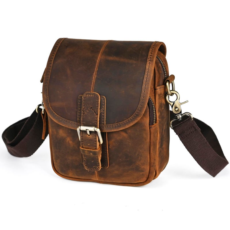 Handadsume Water Resistant Canvas Leather Hiking Riding Travel Fanny Waist Pack Small Phone Pouch For Men Women FB81129 100 Leather Coffee - Image 2