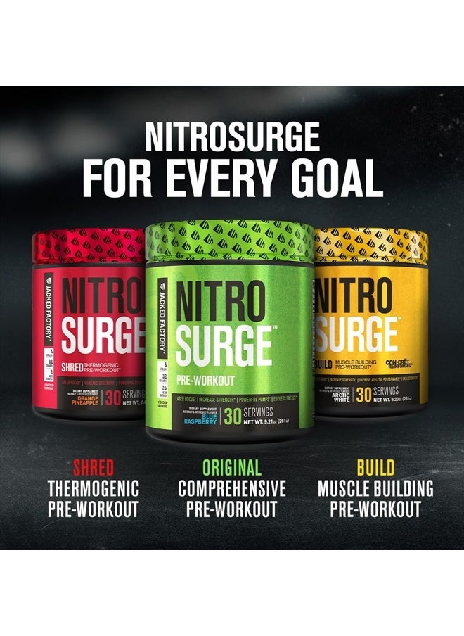 Jacked Factory - NITROSURGE Pre Workout Supplement - Endless Energy, Instant Strength Gains, Clear Focus, Intense Pumps - NO Booster & Powerful Energy Powder - 30 Servings, Strawberry Margarita - Image 1
