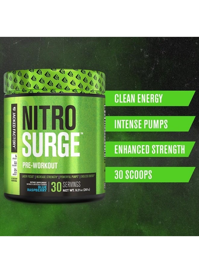 Jacked Factory - NITROSURGE Pre Workout Supplement - Endless Energy, Instant Strength Gains, Clear Focus, Intense Pumps - NO Booster & Powerful Energy Powder - 30 Servings, Strawberry Margarita - Image 1