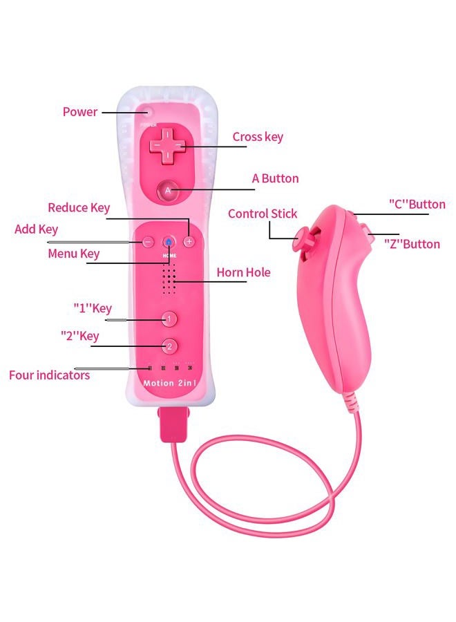 DTianSir 2Pack Motion Plus Wii Remote Controllers with Nunchucks,Wii Remote Controllers with Built in Motion Plus Compatible for Nintendo Wii U consoles.(Pink) - Image 2