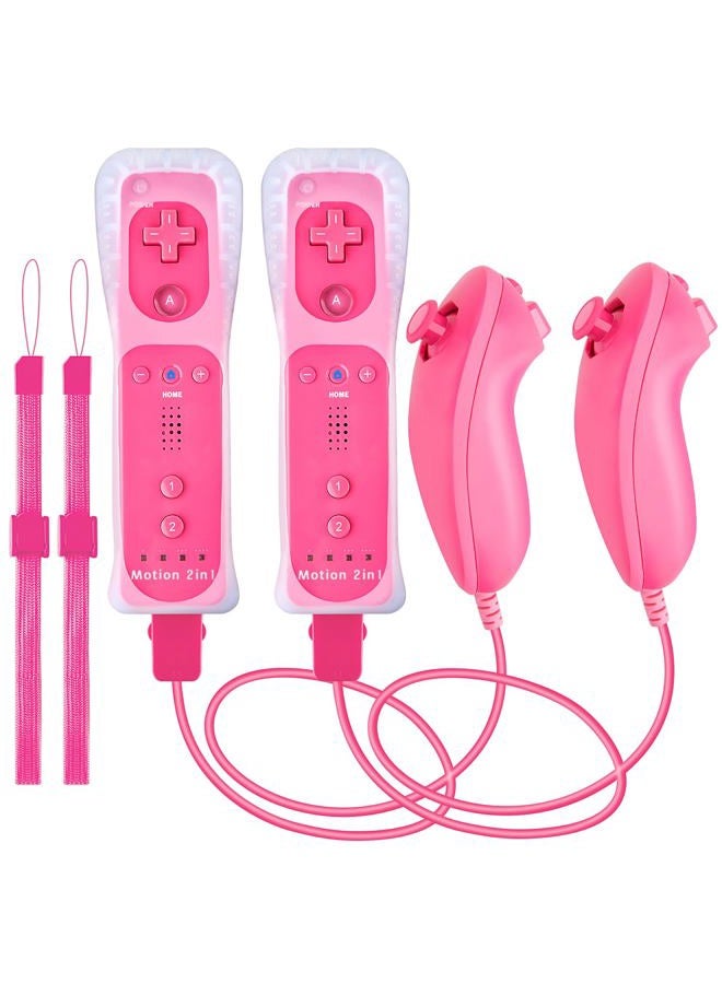 DTianSir 2Pack Motion Plus Wii Remote Controllers with Nunchucks,Wii Remote Controllers with Built in Motion Plus Compatible for Nintendo Wii U consoles.(Pink) - Image 1