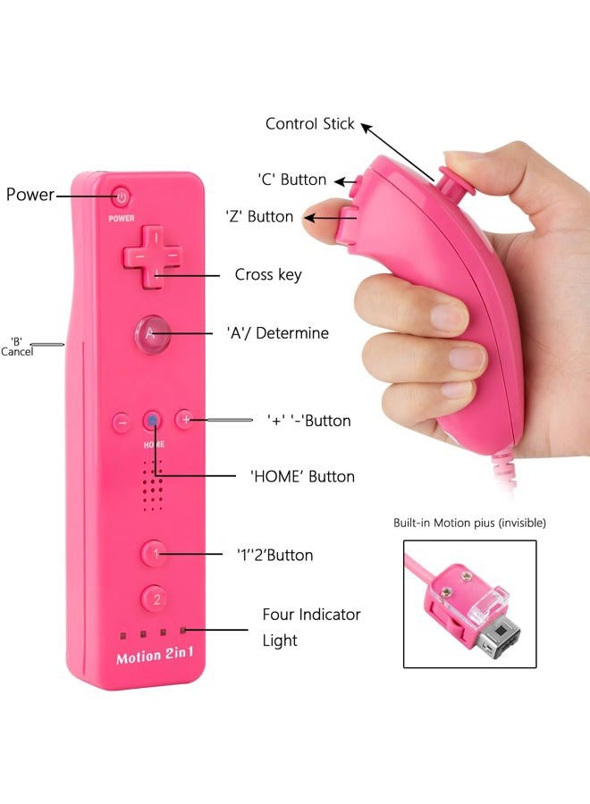 DTianSir 2Pack Motion Plus Wii Remote Controllers with Nunchucks,Wii Remote Controllers with Built in Motion Plus Compatible for Nintendo Wii U consoles.(Pink) - Image 3