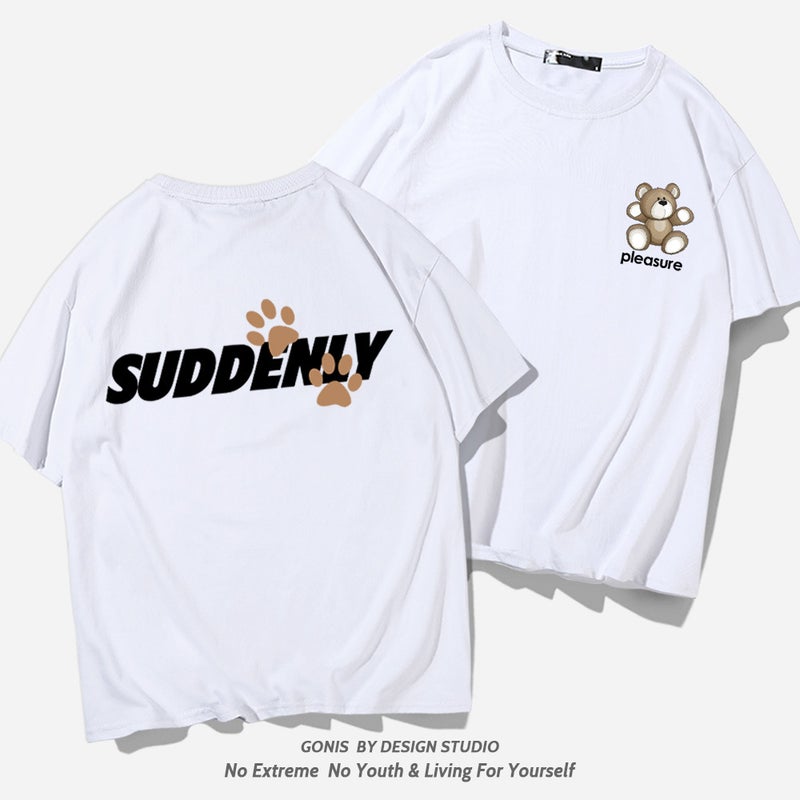 Bear Short-Sleeved T-Shirt Summer Men'S And Women'S Trendy Brand Cartoon Printed Korean-Style Loose Cotton Shoulder Half-Sleeved Kiss Clothes - Image 1