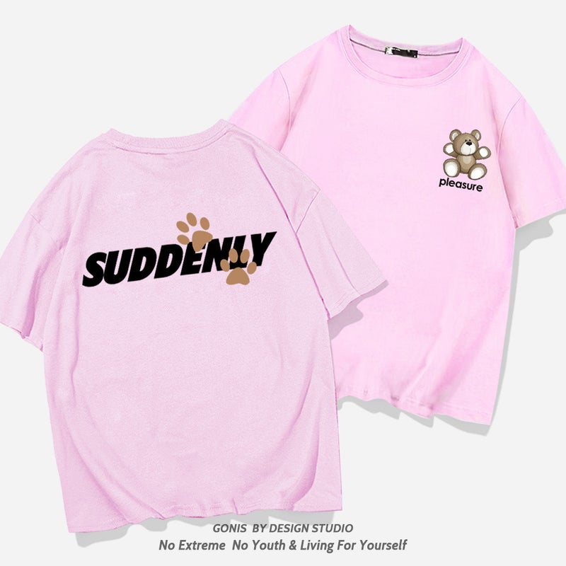 Bear Short-Sleeved T-Shirt Summer Men'S And Women'S Trendy Brand Cartoon Printed Korean-Style Loose Cotton Shoulder Half-Sleeved Kiss Clothes - Image 5