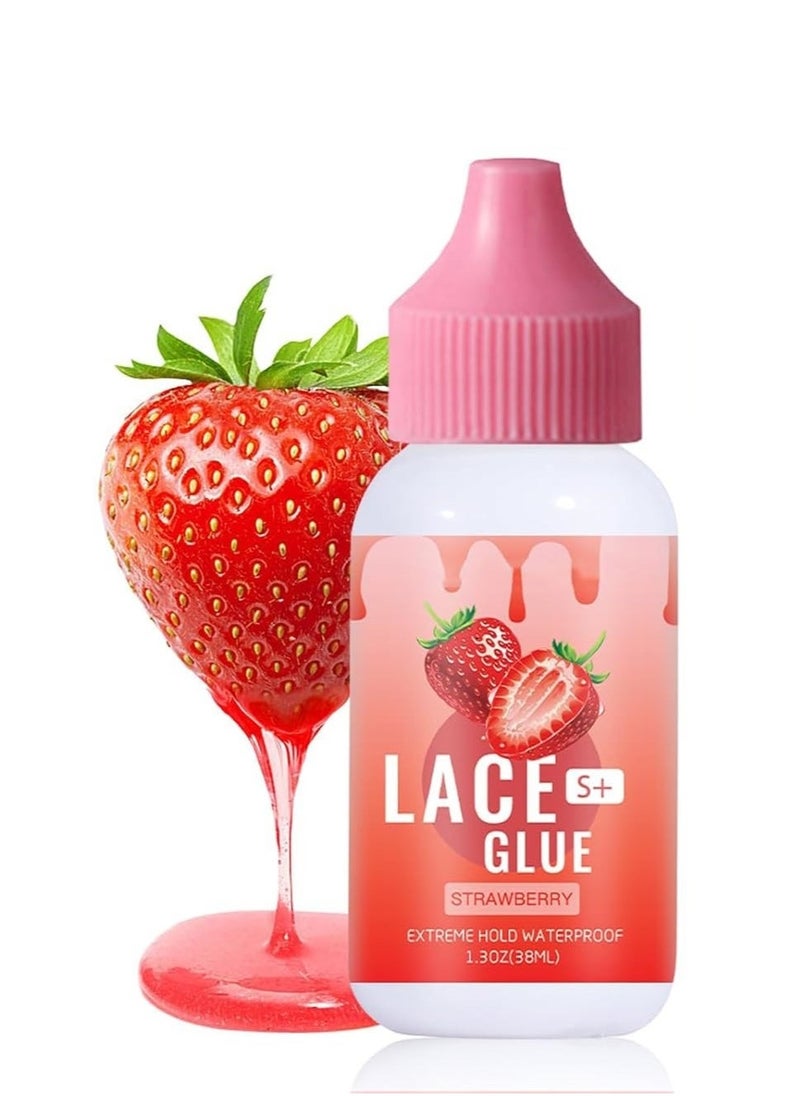 Lace Lace Glue for Wigs, Strong Hold Invisible Wig Bonding Glue for Front Lace Wigs, Waterproof & Oil-Resistant for Hair Systems & Toupees, 1.3oz, Strawberry Scent  - Image 1