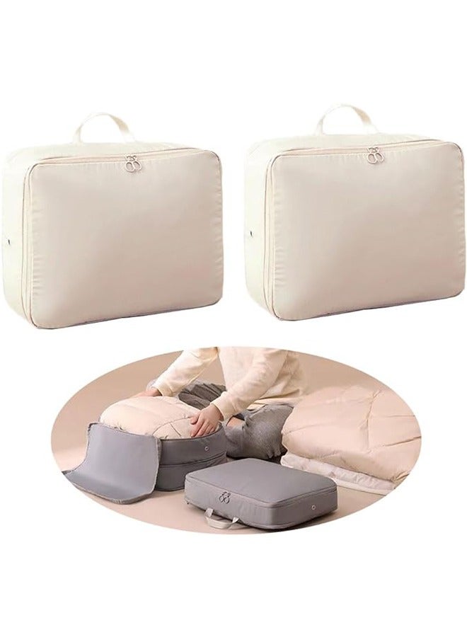 JCB CHIC Space Saver Compression Bags,2PCS Travel Clothes Storage Bags for Down Coat,Cotton-padded Jacket Zipper Bag,Reusable Clothes Storage Organizer (Beige)  - Image 1