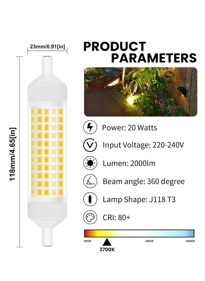 Lezonic R7S Dimmable Led 20W R7S Bulb 118mm Led Warm White 2700K AC220V r7s j118 Led 2000lm 200W Halogen Remplacement Double Ended Reflector Light Bulb For Studio Light, Advertising Lighting(2pcs)  - Image 2