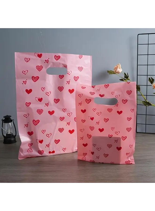 150 Pcs Pink Heart Shaped Thank You Gift Bags 11.81 Inch with Handles - Image 1