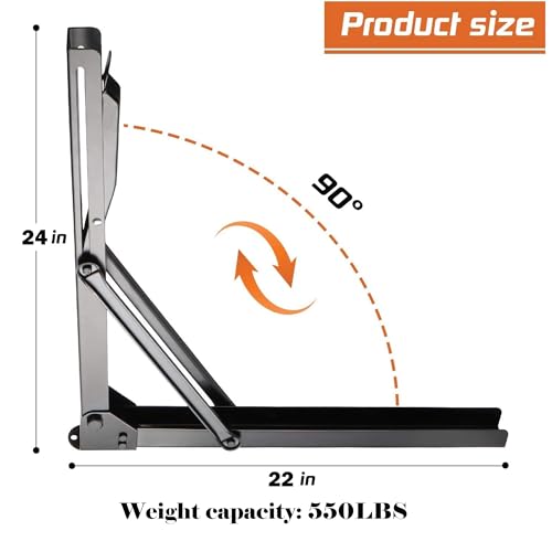 Ultrawall 24 inch Black Sturdy Folding Shelf Brackets, Heavy Duty Adjustable Steel Wall Mounted Collapsible Shelf Bracket, Max Load 550lb - Image 3