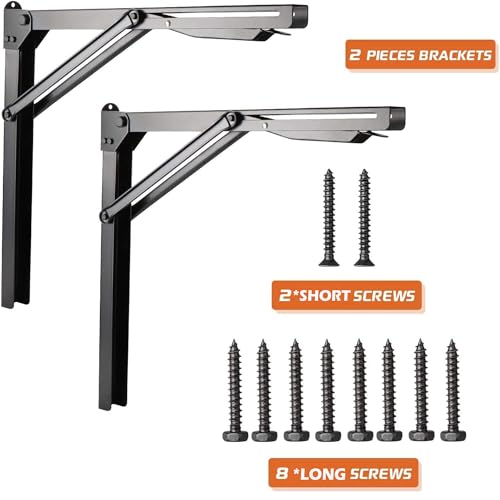 Ultrawall 24 inch Black Sturdy Folding Shelf Brackets, Heavy Duty Adjustable Steel Wall Mounted Collapsible Shelf Bracket, Max Load 550lb - Image 4