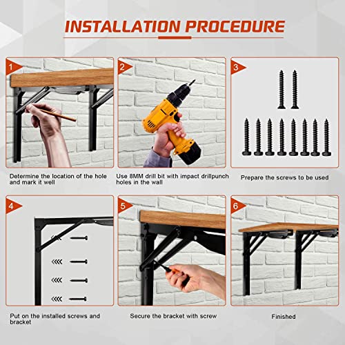 Ultrawall 24 inch Black Sturdy Folding Shelf Brackets, Heavy Duty Adjustable Steel Wall Mounted Collapsible Shelf Bracket, Max Load 550lb - Image 5