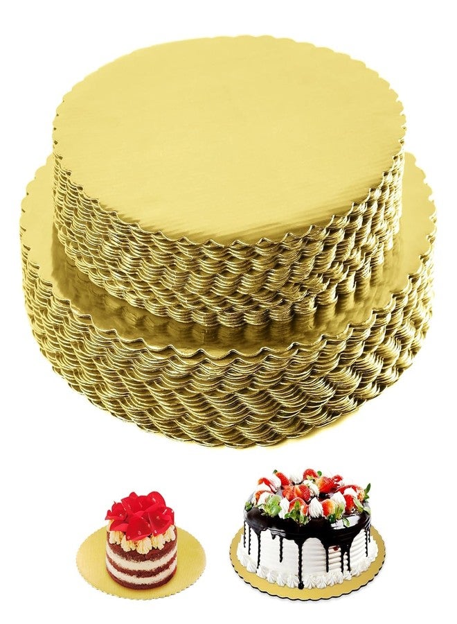 كوراتيد كارت حامل كيك دائري من CURATED CART™ - مصنوع من ورق مقوى MDF للاستخدام مرة واحدة، قاعدة تزيين كيك بيتزا دائرية مزخرفة بحواف ذهبية (10 بوصة (عبوة من 10 قطع)) - Image 1
