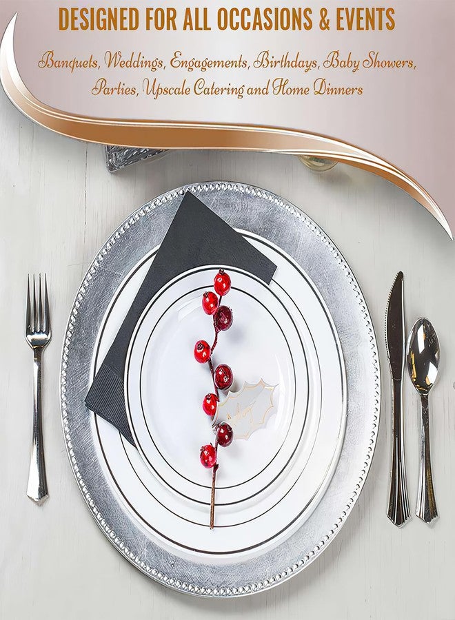 Kaya White Plastic Buffet Plate - 9" | Silver Edge Rim | Pack of 10 - Image 3