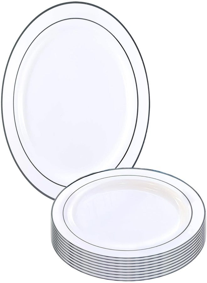 Kaya White Plastic Buffet Plate - 9" | Silver Edge Rim | Pack of 10 - Image 1