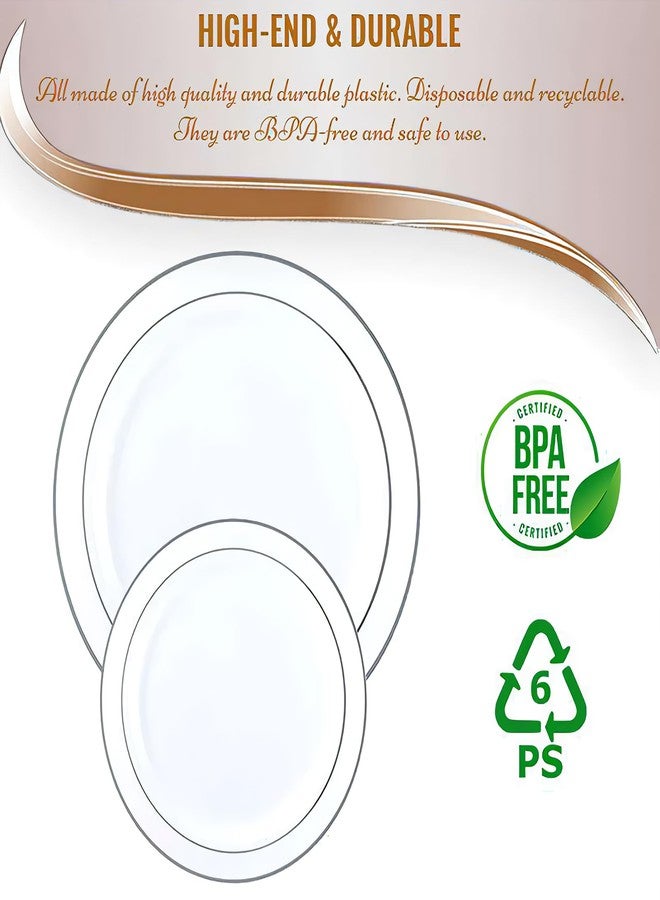 Kaya White Plastic Buffet Plate - 9" | Silver Edge Rim | Pack of 10 - Image 4