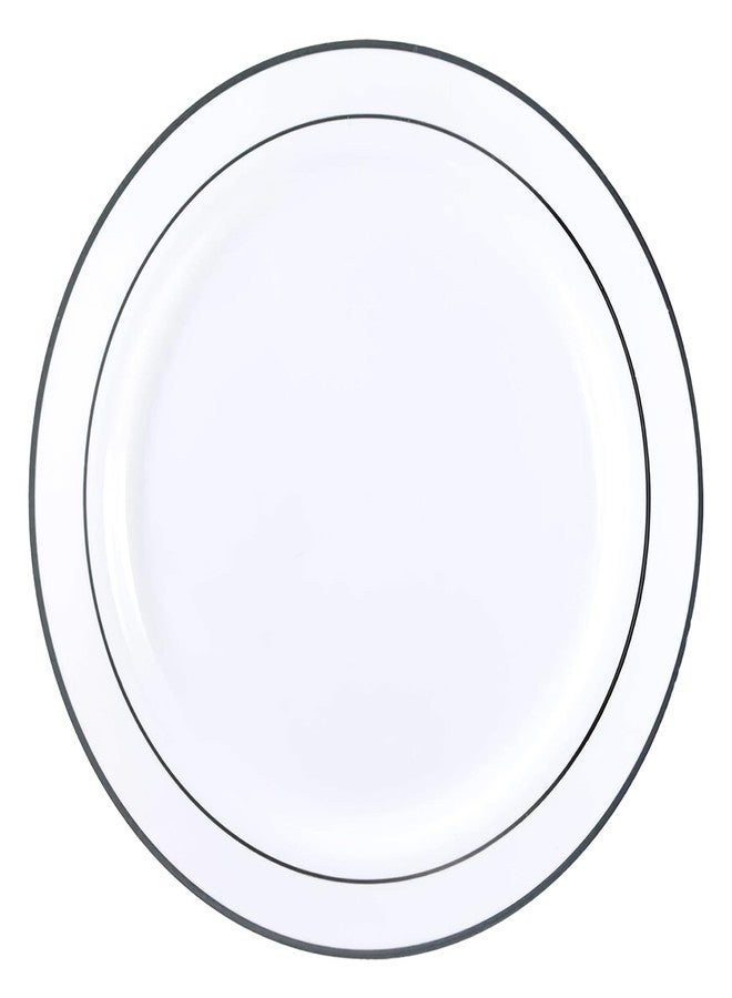 Kaya White Plastic Buffet Plate - 9" | Silver Edge Rim | Pack of 10 - Image 2