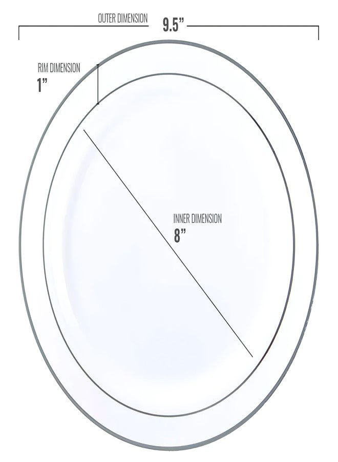Kaya White Plastic Buffet Plate - 9" | Silver Edge Rim | Pack of 10 - Image 5