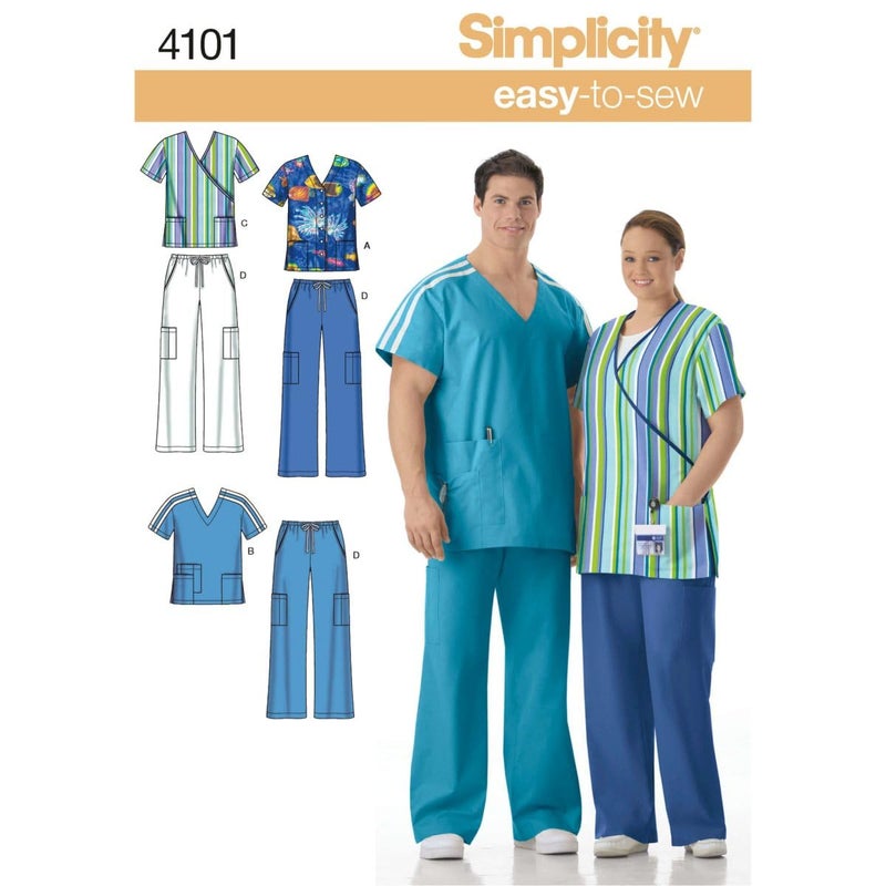 Simplicity Easy To Sew Men and Womens Scrubs Sewing Pattern Sizes SL