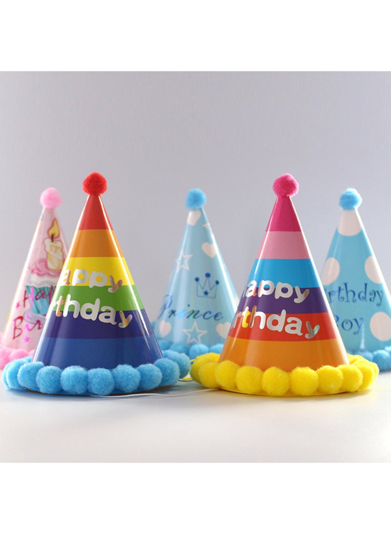 لوكسا 8个生日派对蛋糕帽，毛球装饰，可爱蛋糕造型生日纸帽，可爱皇冠，适合儿童和成人 - Image 2
