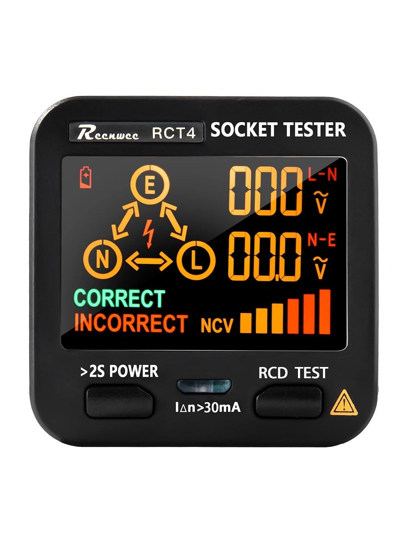 spa luxetique Electric Socket Tester, EBTN LCD with Voltage Display, RCD Receptacle Socket Tester Circuit Analyzer, Polarity Detector Leakage Tester Electricity Line Fault Checker, 8 Visual Indications  - Image 1