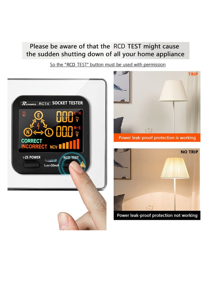spa luxetique Electric Socket Tester, EBTN LCD with Voltage Display, RCD Receptacle Socket Tester Circuit Analyzer, Polarity Detector Leakage Tester Electricity Line Fault Checker, 8 Visual Indications  - Image 4