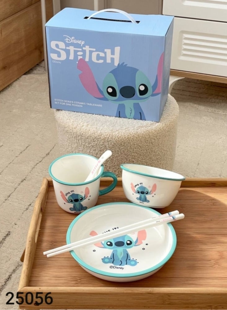 طقم أدوات طعام سيراميك للأطفال من ديزني , 3 قطع  | تصميم كرتوني أصلي لشخصية Stitch المحبوبة  |  مثالي لتقديم الوجبات اليومية للأطفال | هدية مثالية لمحبي الشخصيات الكرتونية