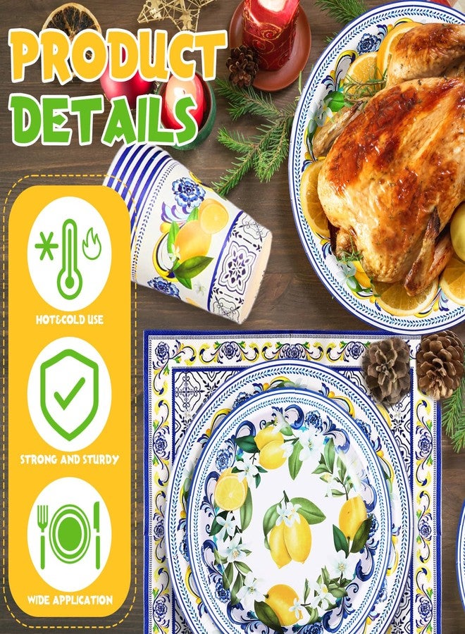 Potchen 194 Pcs Capri Lemon Birthday Party Supplies Disposable Tableware Set Capri Lemon Banner Paper Plates Napkins Cups Cutlery Tablecloth for Bridal Shower Party Decor, Serves 24 Guests - Image 4