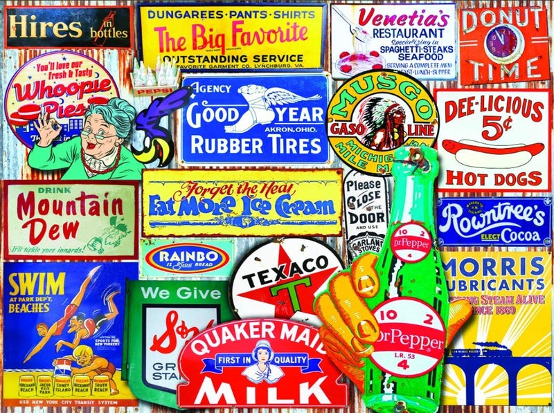 White Mountain 500 Piece Jigsaw Puzzle Retro Nostalgic Collage Puzzles with Large Pieces Gift for Adults 18"x24" - Classic Signs - Image 1