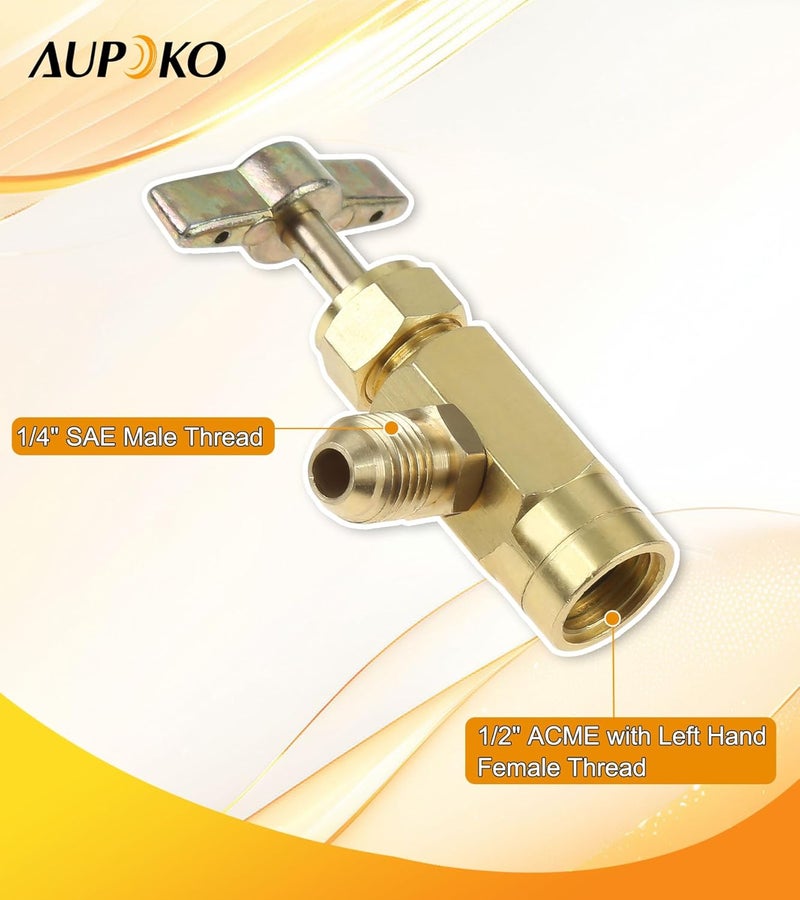 Aupoko R1234YF Self-Sealing Can Tap with Left Hand Threaded, 1/2’’ to 1/4’’ SAE Dispenser Valve AC Refrigerant Bottle Opener, Fits for R1234YF Automotive Air Conditioning Charging - Image 3