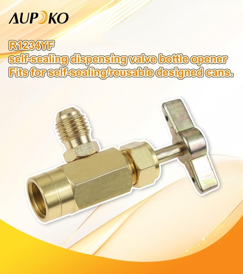 Aupoko R1234YF Self-Sealing Can Tap with Left Hand Threaded, 1/2’’ to 1/4’’ SAE Dispenser Valve AC Refrigerant Bottle Opener, Fits for R1234YF Automotive Air Conditioning Charging - Image 2