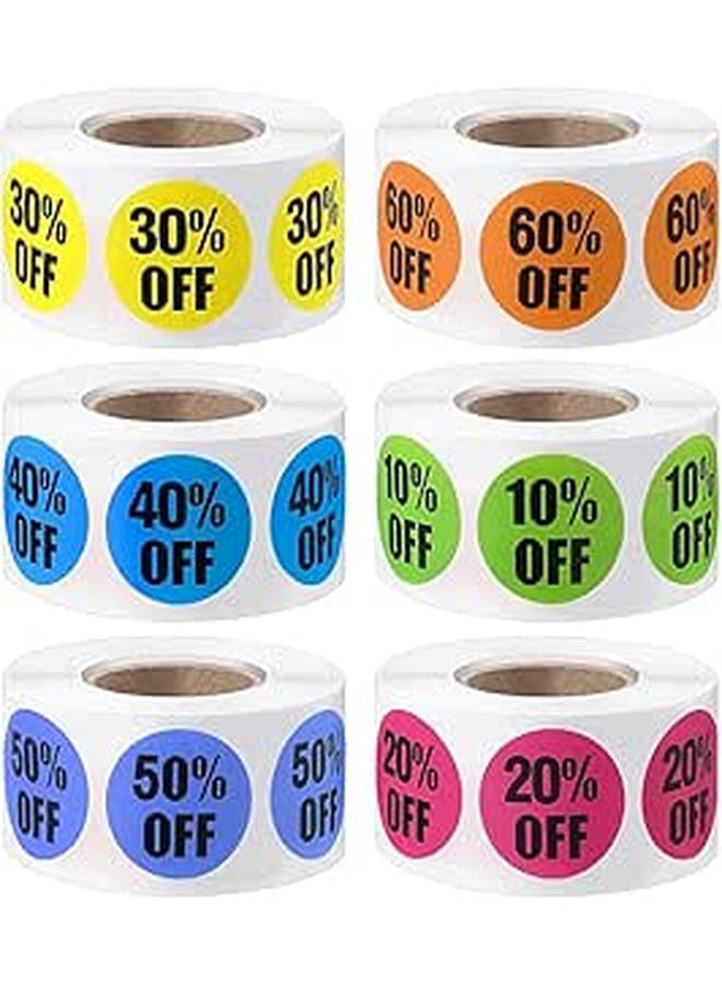 6 Rolls 1 Inch Adhesive Stickers 3000 Pcs Discount Percentage Labels 10 to 60 Off Sale - Image 1