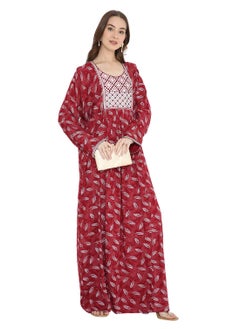 HANA & SARA LONG VISCOSE PRINTED WITH UNIQUE THREAD EMBROIDERY ARABIC KAFTAN JALABIYA DRESSES  - Image 1