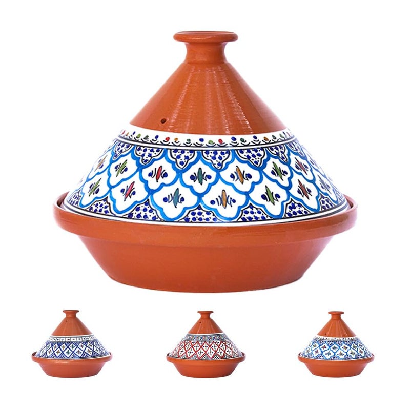 Kamsah وعاء طاجين كمسة للطهي وتعزيز النكهة وعاء طيني كبير 12 55 QT غير لاصق مصنوع يدويًا أواني طهي مغربية خزفية للطهي مع غطاء وعاء تقديم بوهيمي كلاسيكي تركواز