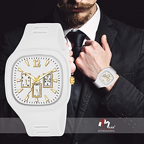 CERO Square Watch Multicolor Dial Analog Silicon Strap Stylish Designer Analog Watch for Men's and Boy's (White) - Image 3