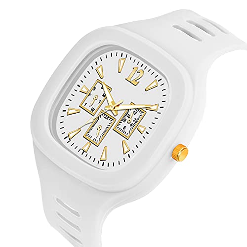 CERO Square Watch Multicolor Dial Analog Silicon Strap Stylish Designer Analog Watch for Men's and Boy's (White) - Image 4