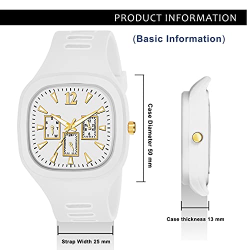 CERO Square Watch Multicolor Dial Analog Silicon Strap Stylish Designer Analog Watch for Men's and Boy's (White) - Image 2