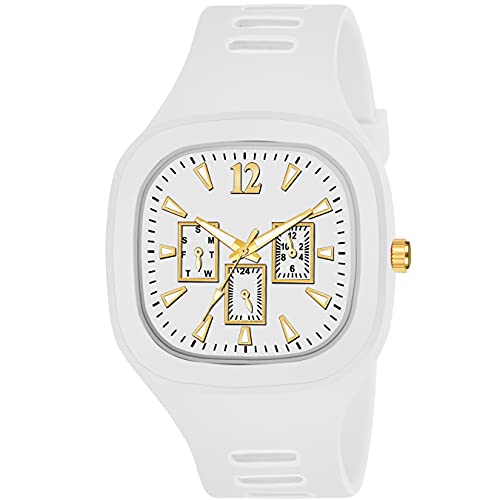 CERO Square Watch Multicolor Dial Analog Silicon Strap Stylish Designer Analog Watch for Men's and Boy's (White) - Image 1