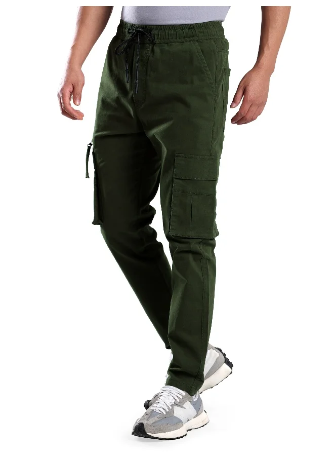 Beyoung Solid Cotton Army Green Cargo Pants For Men