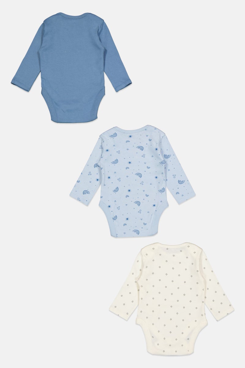 Home Grown Baby Toddlers Boy 3 Piece Printed Bodysuits, Blue  - Image 2