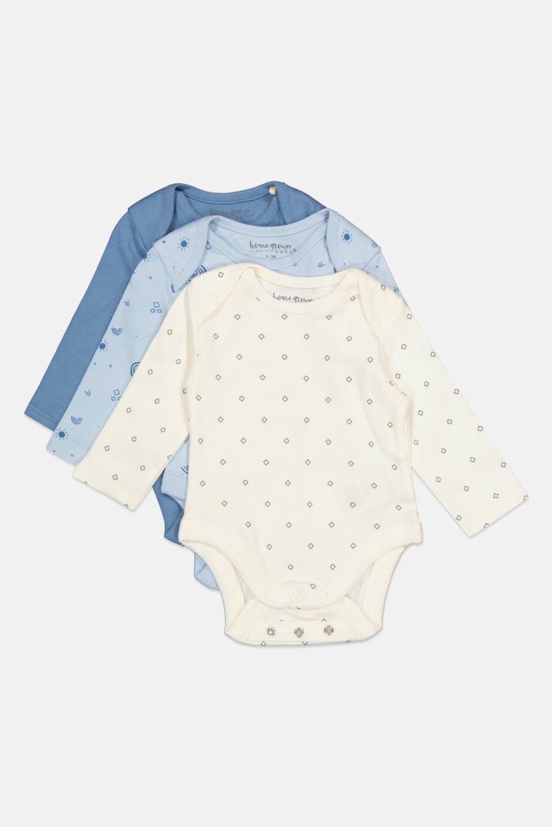 Home Grown Baby Toddlers Boy 3 Piece Printed Bodysuits, Blue  - Image 3