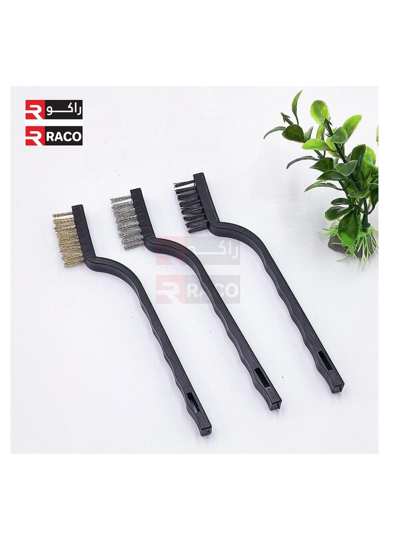 RACO RACO 3Pcs Wire Brush Set, Copper Steel Nylon Brush, Durable and Sturdy Plastic Handles Wire Brush, Cleaning Welding Slag, for Polishing and Cleaning Metal Paint Removal of Rust Burr Corrosion - Image 2